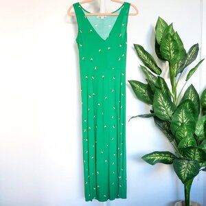 Whistles Green Flora Print Sleeveless V-neck Midi Summer Swing Dress Size 2